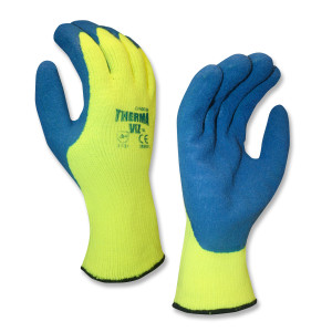 GLOVE 10G HI-VIZ LIME TE;RRY SHELL BLUE LATEX PAL - Latex, Supported